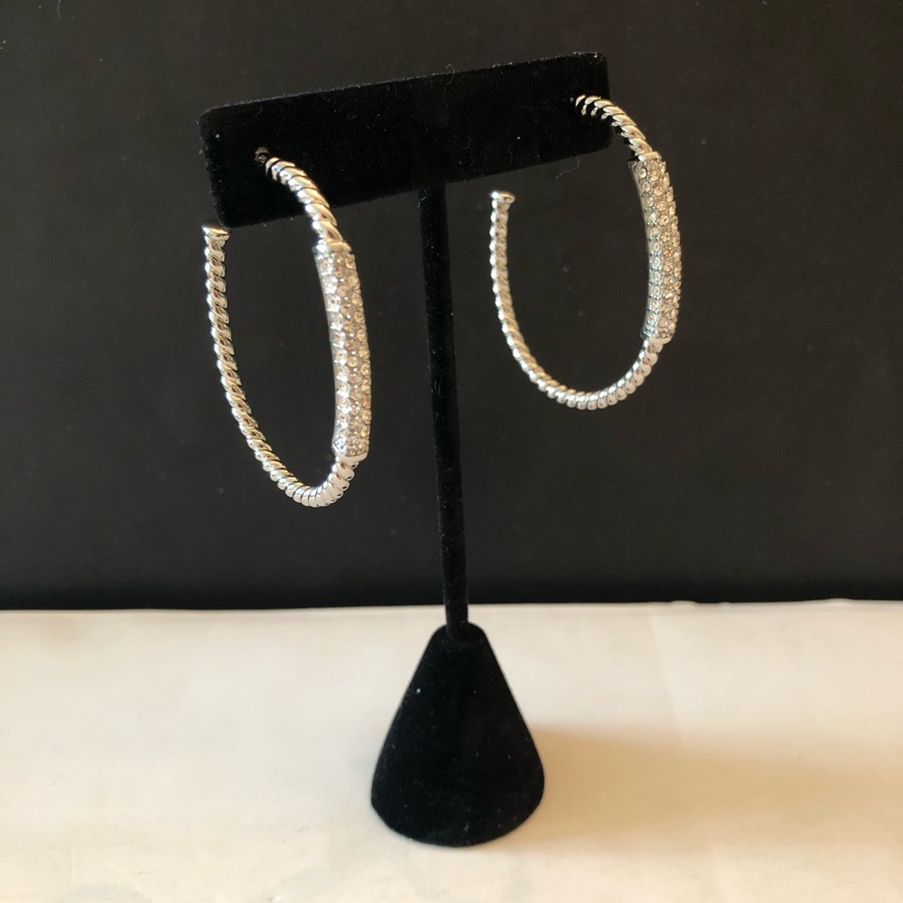 Silver Hoop Earrings with Center Rhinestones. New without tags.